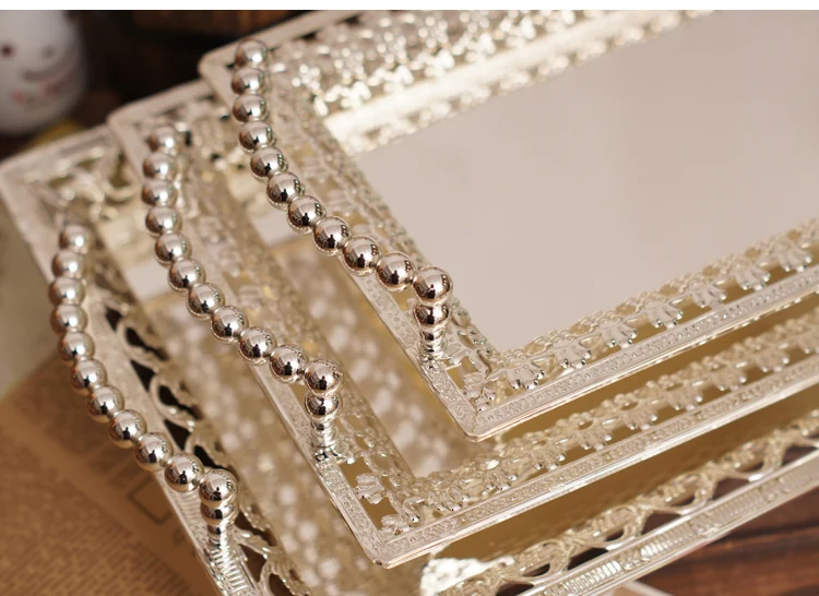 

Luxury silver gold plated vassoio rettangolo metal serving tray dessert tray with handle wedding restaurant party decoration 597