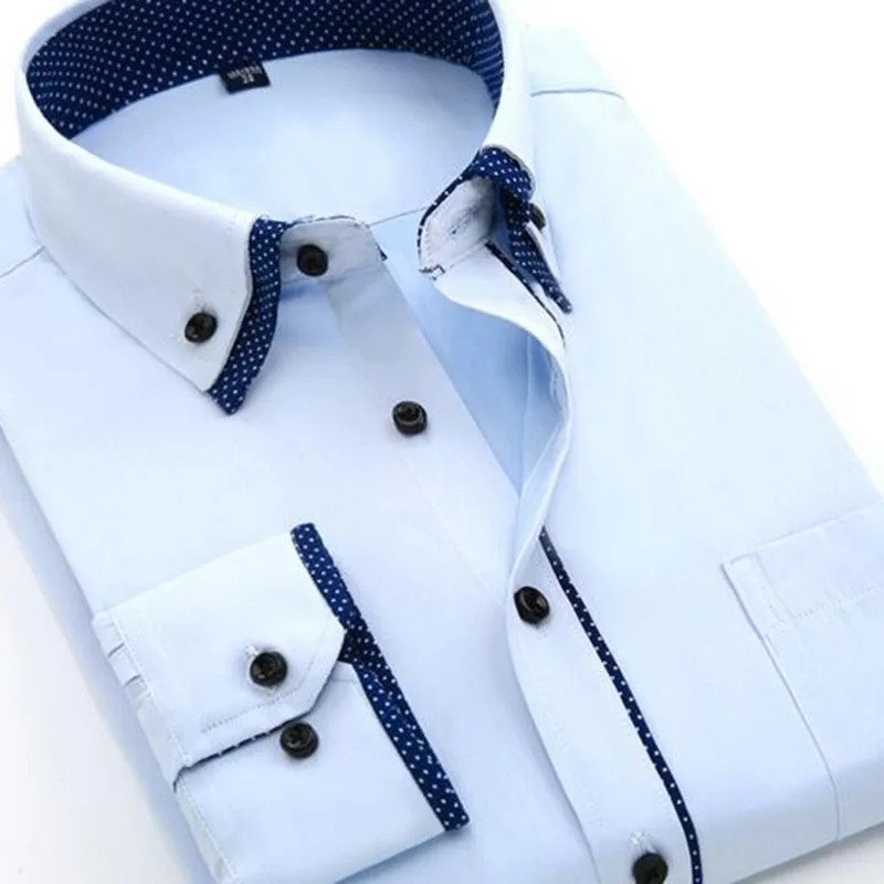 Модные мужские Длинные рукава саржевое платье Формальные рубашки Camisa тонкий