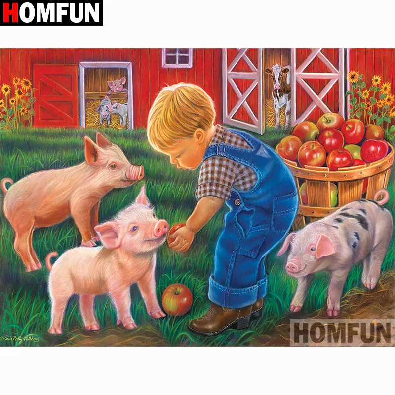 Алмазная 5D Вышивка HOMFUN A18113 картина Детская свинья полная выкладка круглая для