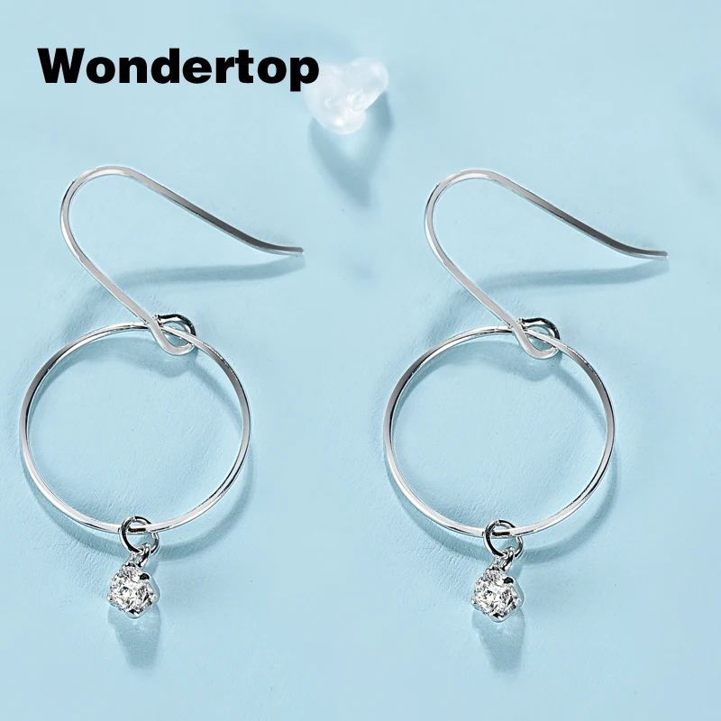 Wondertop authenticl стерлингового серебра 925 большой круг с ясно кубический циркон