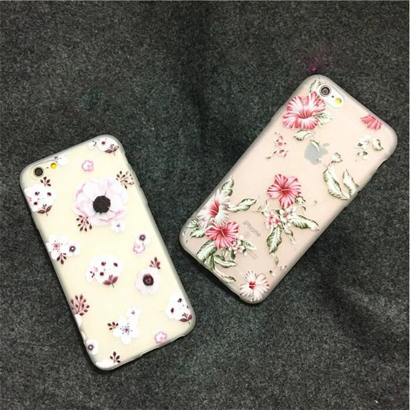 Для iPhone 7 плюс 6 S Чехол мода силиконовые 3D рельеф цветок ТПУ Мягкий В виде ракушки