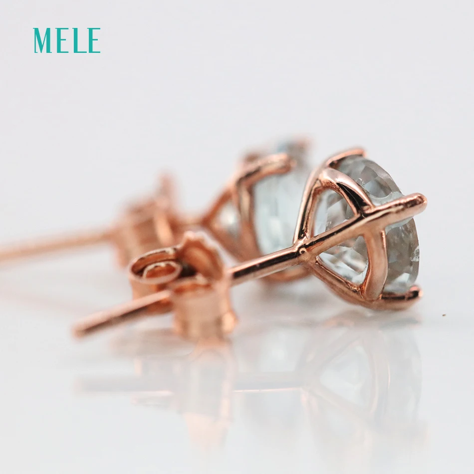 Серьги из натурального аквамарина круглые 6 мм * светло голубой цвет и красивый