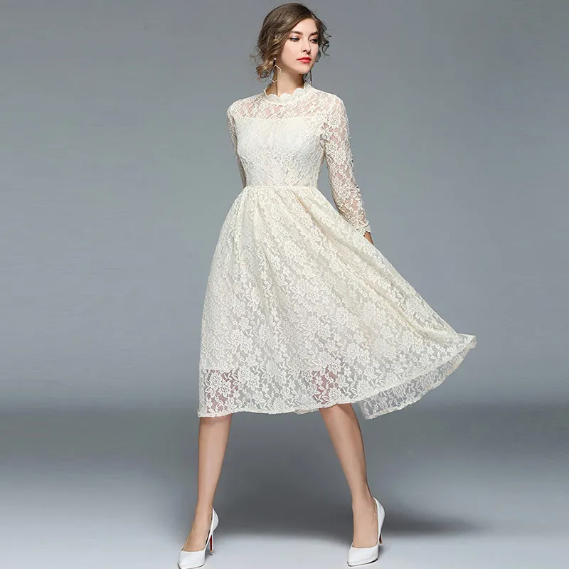 Willstage белый Кружево Для женщин Платья для Цветочные выдалбливают стенд Средства