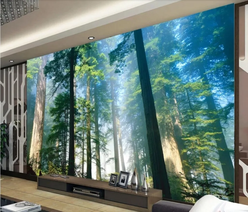 Beibehang пользовательские 3D настенные фрески обои природа туман возвышающиеся деревья лес солнце фото обои гостиной росписи