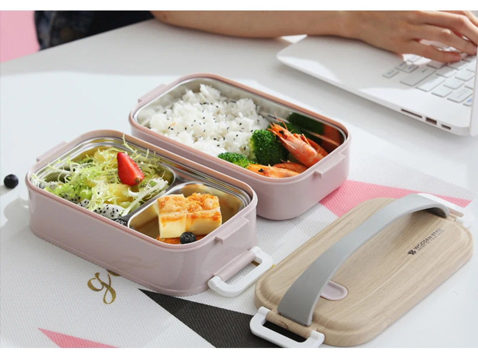 2 слоя Ланч-бокс Bento box дерево нержавеющая сталь контейнер для хранения еды для детей Ланчбокс портативный