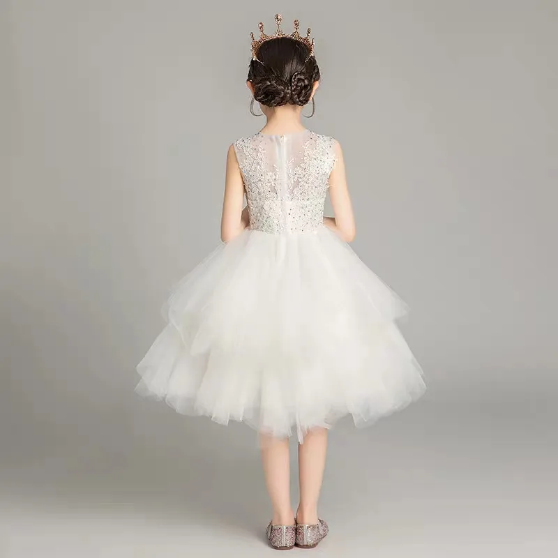 

Summer 2019Baby Kids White/Pink Color Elegant Fomal Ball Gown Princess Lace Dress Girls Wedding Birthday Party Prom Short Dress