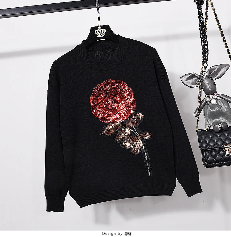 Женский костюм из двух предметов свитер с длинным рукавом и блестками вязаные