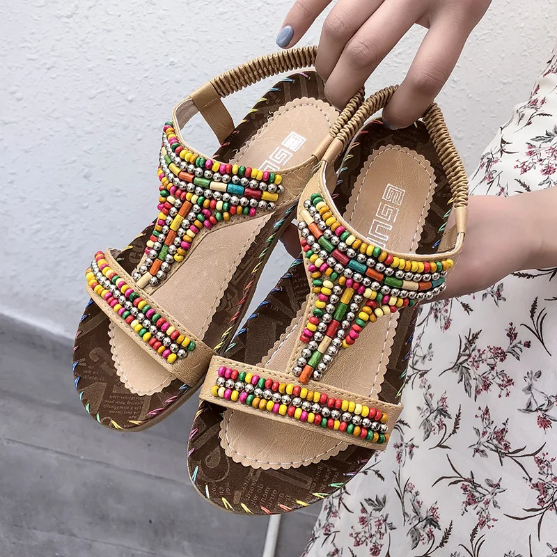 Шикарные женские летние пляжные сандалии в богемном стиле модные резиновые