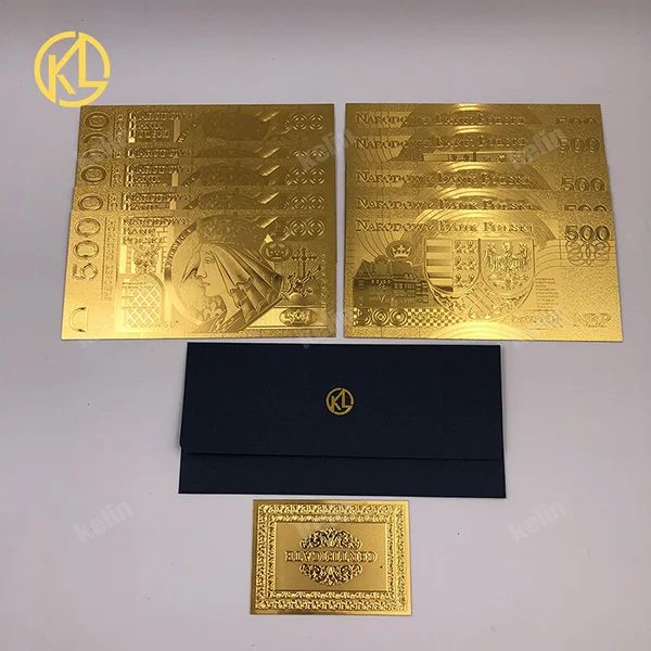 10 шт/партия 1994 Польша разработана 24K банкнота из золотой фольги 500 PLN для золота фольги банкноты золотого банкнота коллекции - Цвет: 500PLN1994gold