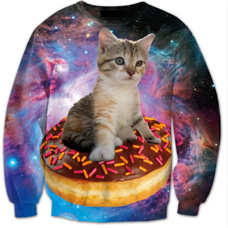 

2018 New Mens women Hoodies fashion 3d printed hoodies galaxy Cat hoodies men long sleeve o-neck hoodie men sweatshirt
