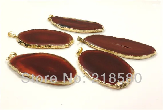 

H-DP31 10pcs Brown Agat Druz Slice Pendant with Gold Electroplated