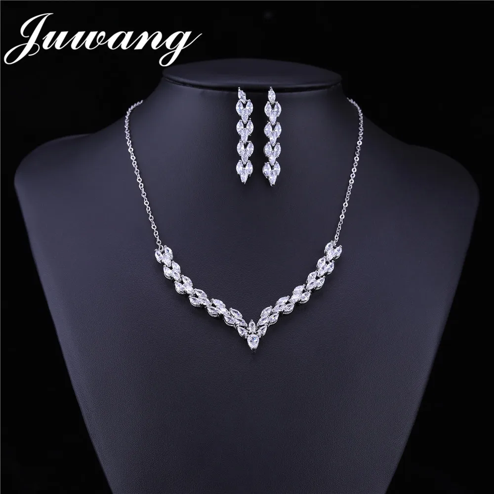 style 6 JUWANG тренд капли воды Ювелирные наборы для женщин платья свадебные аксессуары кубический ожерелье серьги набор свадебные платья - Окраска металла: style 6