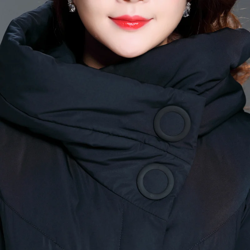 Удлиненная зимняя женская куртка пальто 2017 с капюшоном толстые пуховые