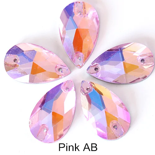 Pink-ab Красочные каплевидные Хрустальные стеклянные пришивные стразы с плоской задней стороной красные AB пришивные камни каплевидные Стразы для шитья одежды Y1250 - Цвет: Pink-ab