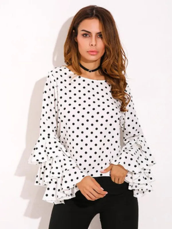 Женская шифоновая блузка в горошек с длинным рукавом бабочкой|chiffon blouses shirts|blouse shirtwomen chiffon blouse |
