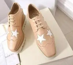 apricot white star ; женская обувь на платформе; 31 цвет; обувь из натуральной кожи на танкетке с квадратным носком; горячая распродажа; обувь, увеличивающая рост; цвет бежевый; Размеры 35-41 - Цвет: apricot white star