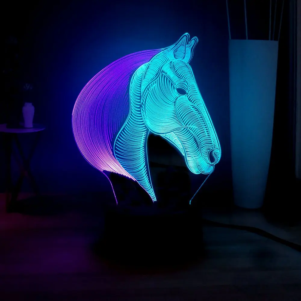 Нежная боковая 3D визуальная лампа с лошадью USB сенсорный светодиодный детский
