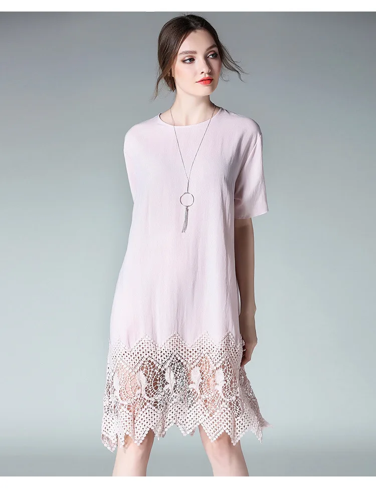 Новинка 2017 летнее женское хлопковое льняное платье кружевное лоскутное ажурное