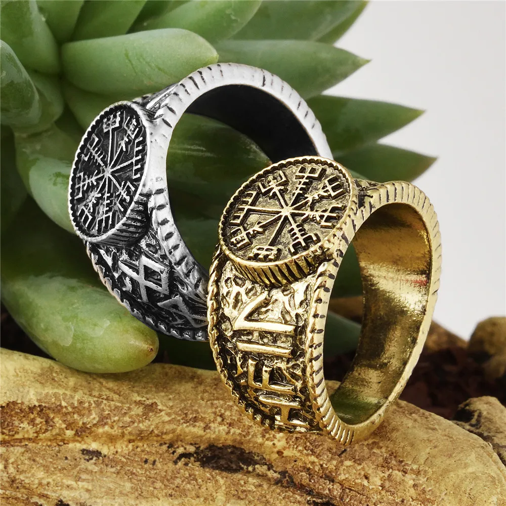 Мужское Винтажное кольцо с компасом Северной мифологии|helm of awe|compass ringring letters |