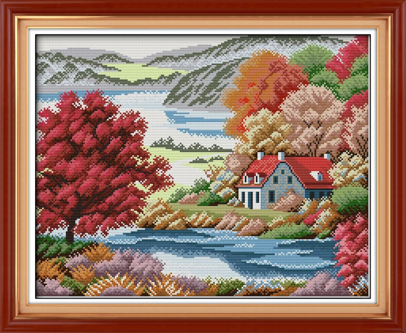 

Red maple homeland Printed Canvas Cross Stitch Kits DMC Counted Chinese Cross-stitch set Embroidery Needlework Home Decore