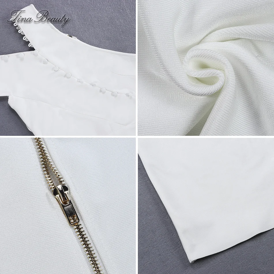 

Tina Beauty White Rayon Bandage Dress Womens One Shoulder Keyhole Button Top Midi Dress Elegance Side Slit Sheath Party Dresses