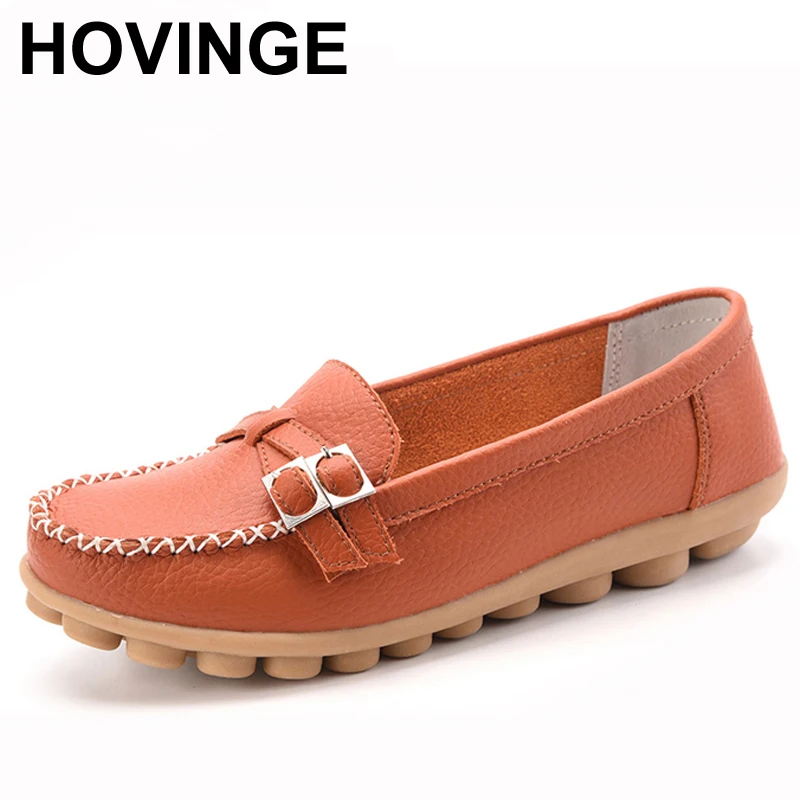 

HOVINGE women flats genuine leather ballet flats mother shoes slip on round toe ballerina flats loafers for women moccasins D039