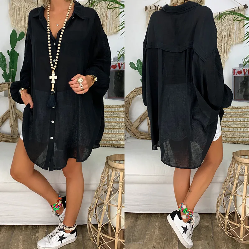 DORVIVON 5XL blusas femininas women long sleeve turn-down collar blouses shirts casual solid tee tops plus size womens clothing |