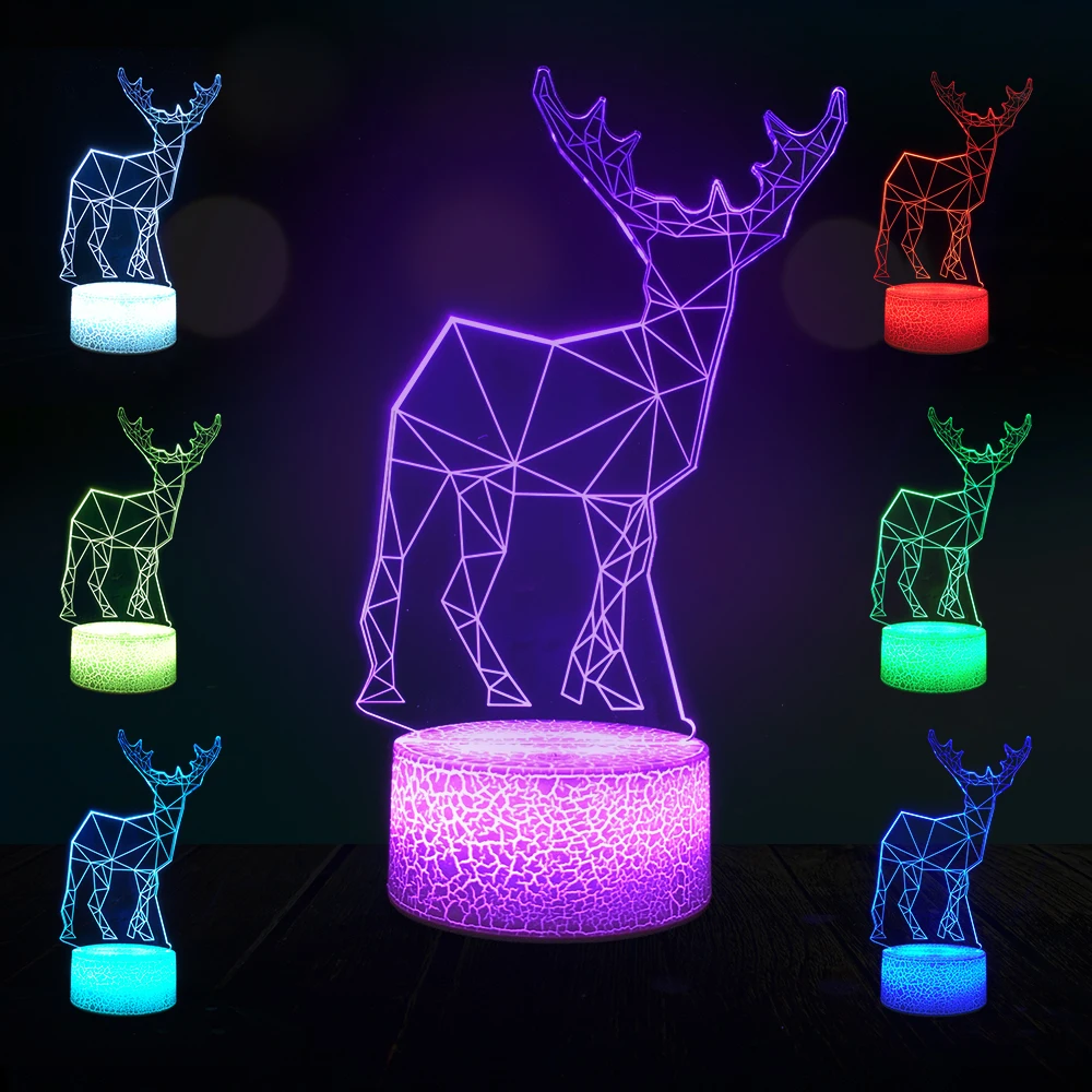 3d-лампа в виде оленя цветная светодиодная лампа RGB с USB-разъемом цветной