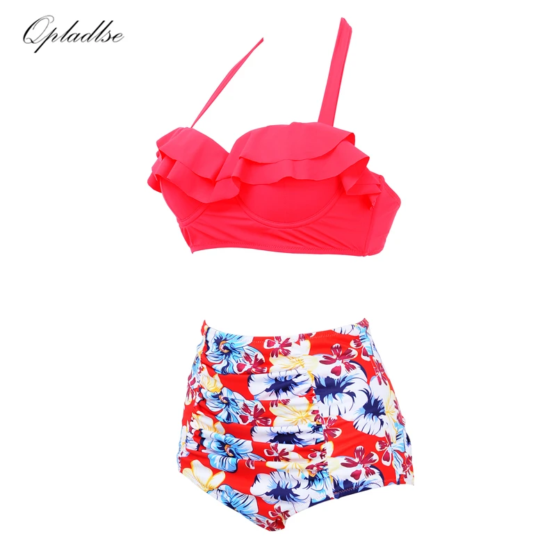 2019 Bather Swimsuit Women Swimwear Ruffle Bikini High Waist Halter May Beach Sexy Bathing Suit Push Up Swimming Suits Female |