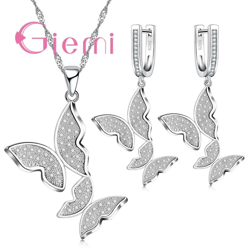 

Clear Cubic Zirconia 925 Sterling Silver Butterfly Style Classic Fashion Female Necklace Earrings Set Daily Wear Surprise