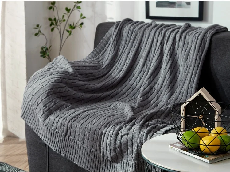 12 mylb cotton high quality handmade soft knit blanket bed blanket beige, red,brown,blue white, gray, pink knit sofa blanket - Цвет: 12