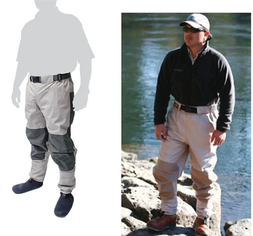 Outdoor Half Length Elastic Waist Wader Pants Thick Breathable Fabric Waterproof Men Women Fishing Sock Jumpsuit Trousers