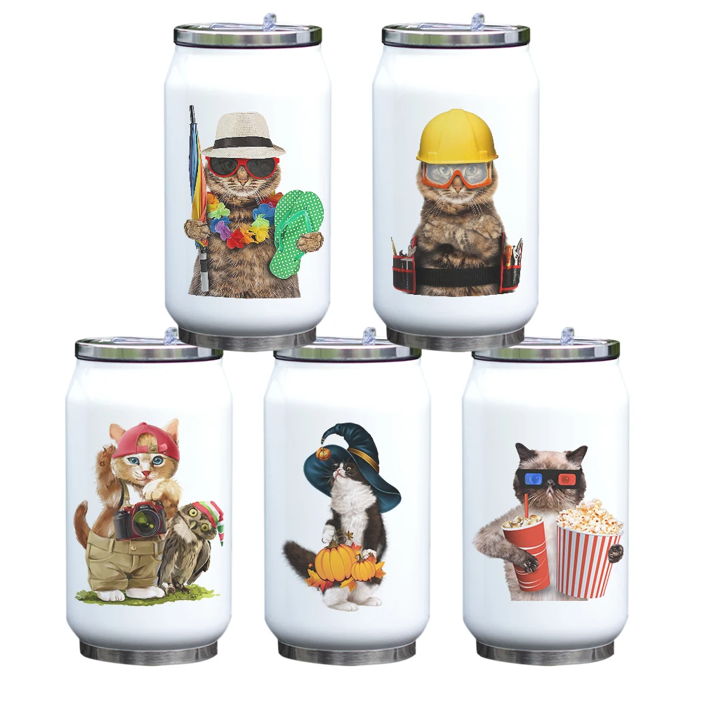 11oz Cola Water Can Fantastic Designed Cats Theme Insulated Thermos Double Wall Stainless Steel Vacuum Bottle Gift for Kids | Дом и сад