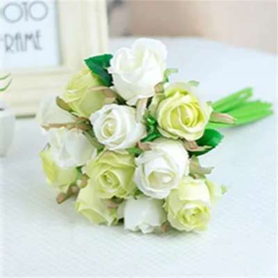 12PCS White green 19 Цвета 8/9 шт. 12 шт./компл. 25x16 см искусственные цветы розы свадебные букет шелковых цветок DIY домашний Декор розовыми цветами - Цвет: 12PCS White green