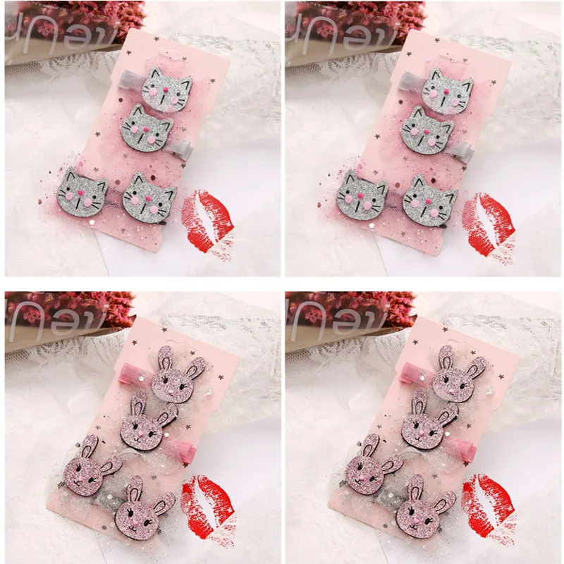 6 компл./лот милые заколки для волос девочек блестящие кроличьи шпильки с