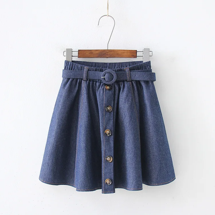 Милая хлопковая мини юбка для женщин с поясом Женская 2020 Летняя джинсовая