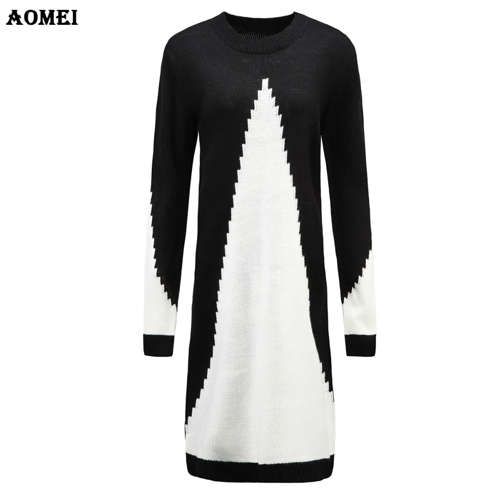 Женское трикотажное платье свитер средней длины с длинным рукавом|sweater dress|dress