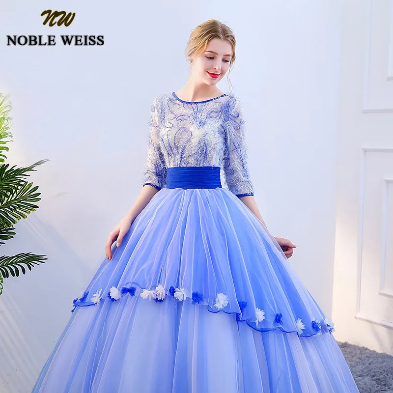 NOBLE WEISS Quinceanera Dresses Ball Gown 2019 With Half Sleeve Sweet 16 Dress Long Floor Length Light Blue Vestidos de 15 anos | Свадьбы и