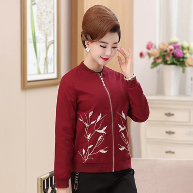 Женская приталенная куртка с длинным рукавом круглым вырезом и цветочной