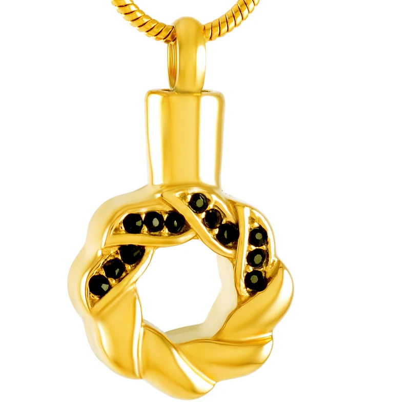 

IJD9536 Twisted Circle Stainless Steel Cremation Into Jewelry With Multi-colored Crystal Keepsake Memorial Urn Necklace For Ash