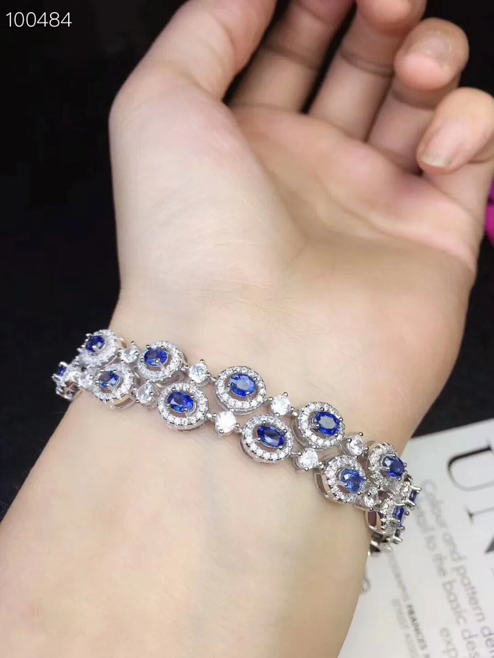 

[MeiBaPJ]Real Natural Sapphire Gemstone Bracelet 925 Sterling Silver Blue Stone Bangle for Women Fine Wedding Jewelry