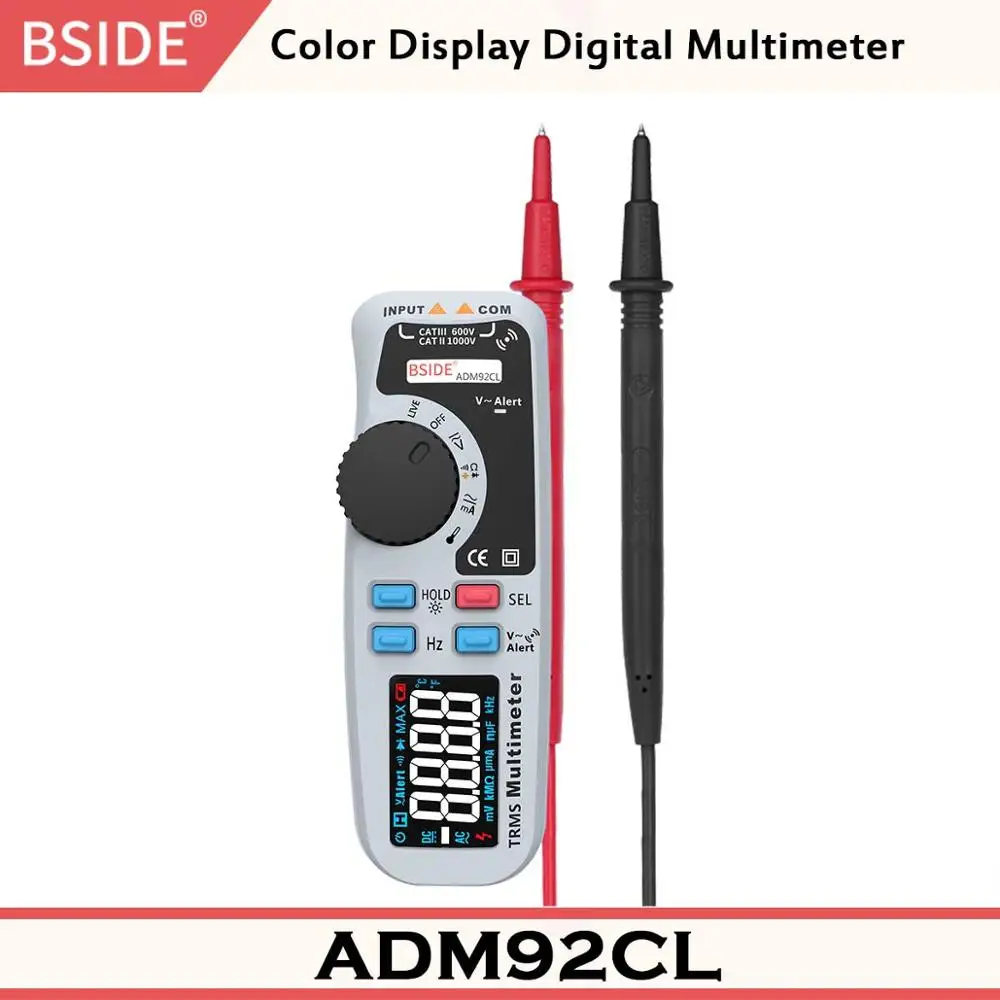 ADM92CL (Grey) BSIDE ADM92CL цветной дисплей Цифровой мультиметр True RMS Автоматический диапазон 6000 TRMS тестер с живым проводом проверка темп диод метр комплект - Цвет: ADM92CL (Grey)