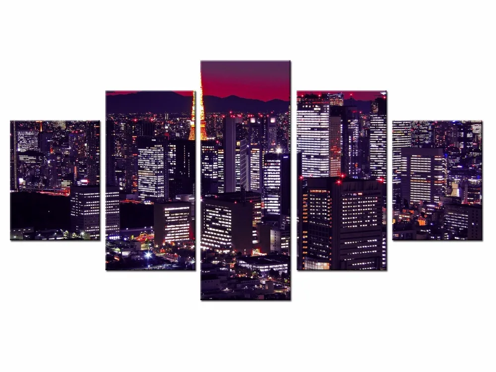 

Wholesale Hot Sales Framed 5 Panels Picture City night scene HD Canvas Print Painting Artwork Wall Art Canvas painting /City-144