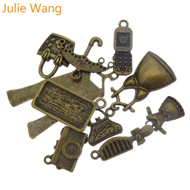 Julie Wang 10 шт. смешанные сумки для одежды подвески телефона из бронзового сплава