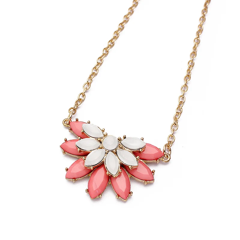 Trendy Pink Flower Necklace for Women Gold Color Chain Resin Pendants Boho Jewelry Fashion Chokers Collier 2019 New | Украшения и