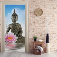 diy door sticker self adhesive decal lotus buddha home decor religion paper for living room pvc waterproof 3d print photo art