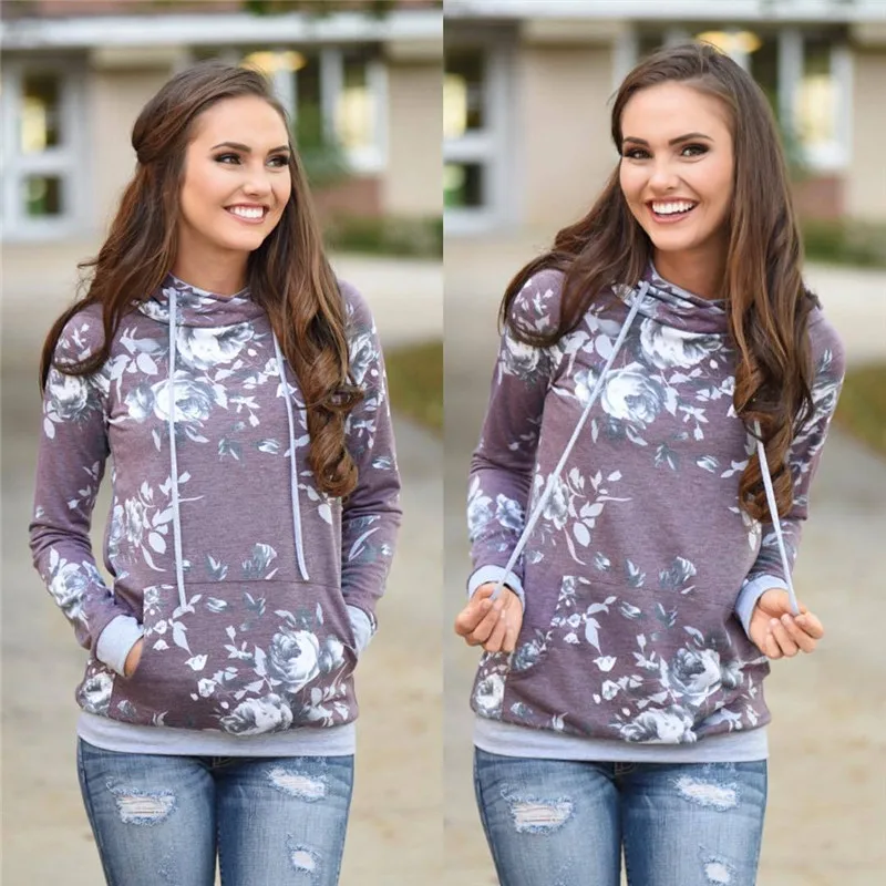 Женские толстовки с капюшоном осень 2017 модные пуловеры цветочным принтом