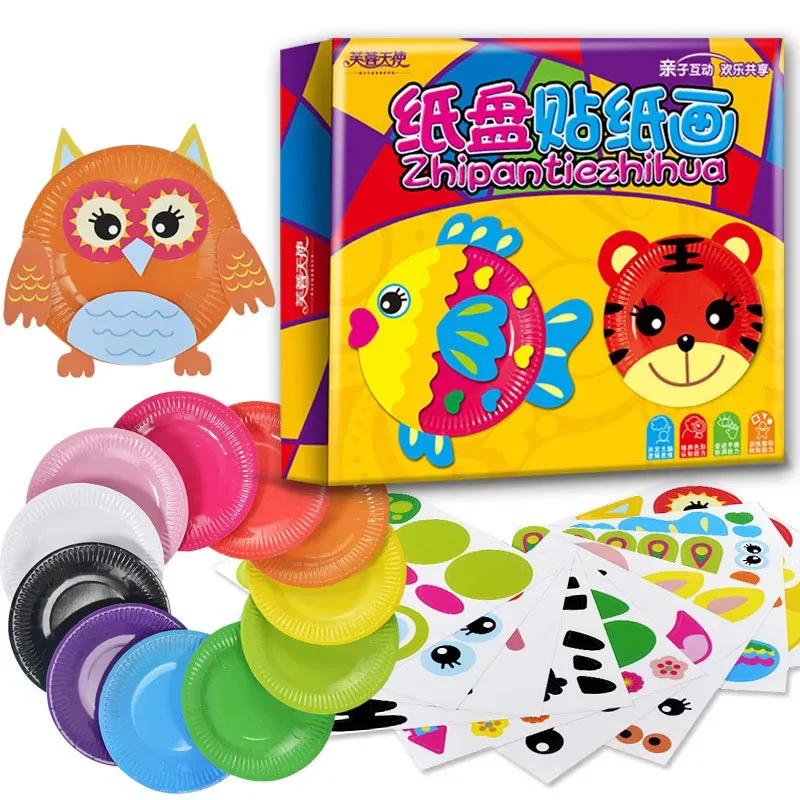 

10 pcs/box Children Color Paper Plate DIY Craft Toy/Kids Rainbow Plate Handmade Paper Disc Animals for Sticker and Drawing Toy
