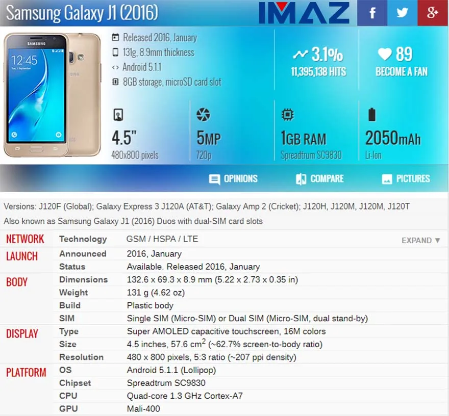 ЖК-дисплей IMAZ для Samsung Galaxy J1 2016 с дигитайзером сенсорного экрана в сборе J120 J120F J120M