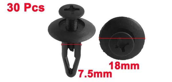 

X Autohaux 30 Pcs Black Plastic Car Retainer Bumper Push Clips Rivets Fastener 7.5Mm Hole Dia For